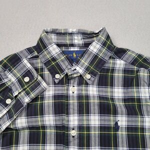 Ralph Lauren Boys Green Navy White Plaid Button Down Shirt Size 7 322712271002